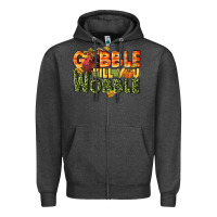 Charcoal Heather Gobble till you wobble turkey thanksgiving Zipper Hoodie - NancyCooperArtShop