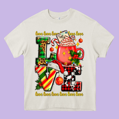 Love With Coffee Cup And Christmas Lights Heavy Core Tee Designed By Adodesignshop