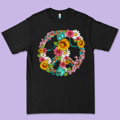 Floral Peace Sign With Gemstone Premium Tee Designed By Artiststas