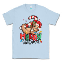 Dusty Blue merry slothmas Classic Tee - MaliasSmallBusiness