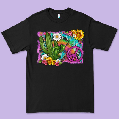 Cactus Peace Sign Flowers And Tie Dye Premium Tee Designed By Artiststas