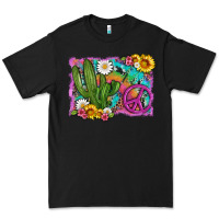 Black cactus peace sign flowers and tie dye Premium Tee - Artiststas