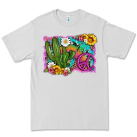 Dove Grey cactus peace sign flowers and tie dye Premium Tee - Artiststas