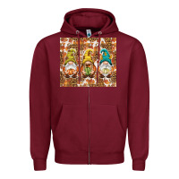 Burgundy Fall gnomes Zipper Hoodie - NancyCooperArtShop