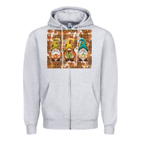 Heather Grey Fall gnomes Zipper Hoodie - NancyCooperArtShop