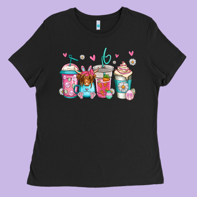 Easter Longhaired Cow Coffee Cups Ladies Tee Designed By Jasminsmagicworld