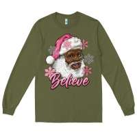 Army Green pink christmas african american santa believe Long Sleeve Tee - RanaPortraitStore