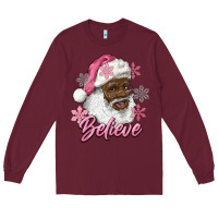 Burgundy pink christmas african american santa believe Long Sleeve Tee - RanaPortraitStore