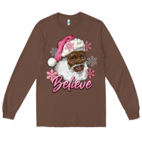 Pink Christmas African American Santa Believe Long Sleeve Tee | Teevron