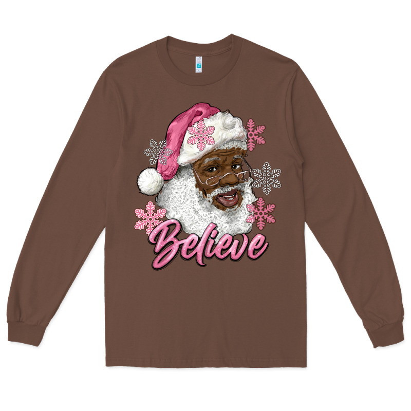 Pink Christmas African American Santa Believe Long Sleeve Tee by RanaPortraitStore | Teevron