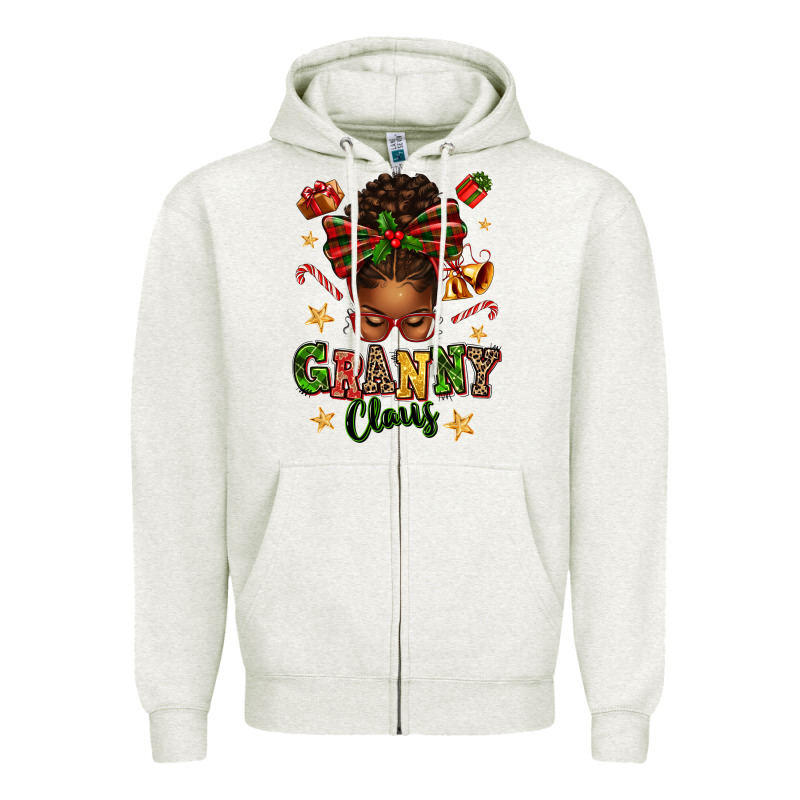 Granny Claus Afro Messy Bun Zipper Hoodie by texasbilliewilder | Teevron