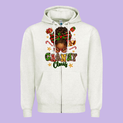 Granny Claus Afro Messy Bun Zipper Hoodie Designed By Texasbilliewilder