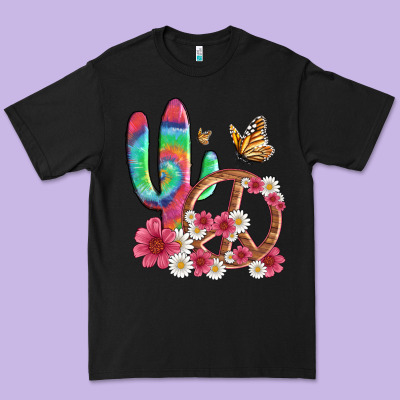 Cactus Peace Sign Flowers And Butterflys Premium Tee Designed By Artiststas