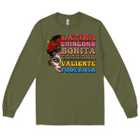 Army Green mexican sugar skull latina chingona bonita Long Sleeve Tee - LillyAllenDesigns