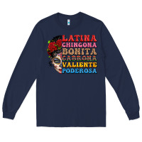 Navy mexican sugar skull latina chingona bonita Long Sleeve Tee - LillyAllenDesigns