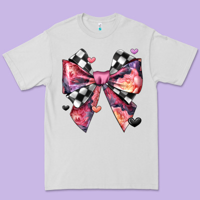 Coquette Bow Floral Checkered Pattern Premium Tee Designed By Jahusdesignshop