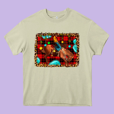 Christmas Rodeo Cowboy Heavy Core Tee Designed By Jahusdesignshop
