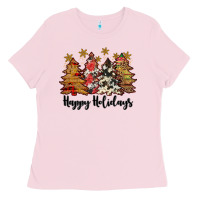 Bubblegum Pink happy holidays Ladies Tee - JahusDesignShop