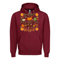 Burgundy Grateful thankful blessed Zipper Hoodie - NancyCooperArtShop
