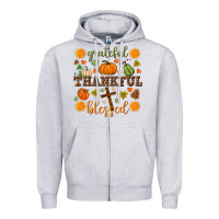 Heather Grey Grateful thankful blessed Zipper Hoodie - NancyCooperArtShop