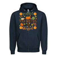 Navy Grateful thankful blessed Zipper Hoodie - NancyCooperArtShop