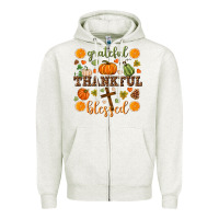 Oatmeal Heather Grateful thankful blessed Zipper Hoodie - NancyCooperArtShop