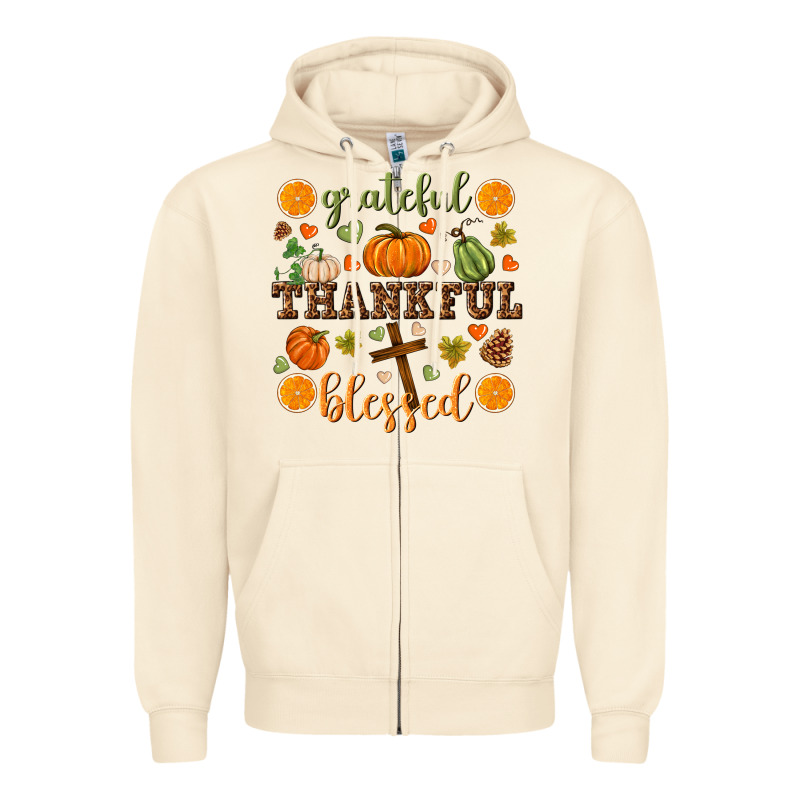 Grateful Thankful Blessed Zipper Hoodie by NancyCooperArtShop | Teevron
