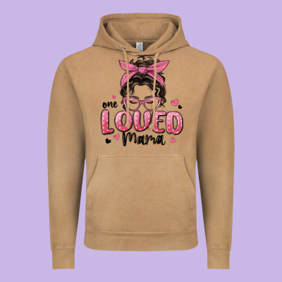 One Loved Mama Messy Bun Vintage Hoodie Designed By Maliassmallbusiness