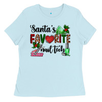 Baby Blue santa's favorite nail tech Ladies Tee - AdoDesignShop