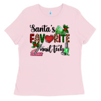 Bubblegum Pink santa's favorite nail tech Ladies Tee - AdoDesignShop