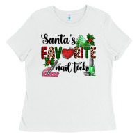 White santa's favorite nail tech Ladies Tee - AdoDesignShop