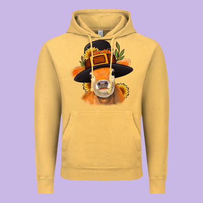 Thanksgiving Cow Vintage Hoodie Designed By Nancycooperartshop