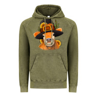 Vintage Olive Thanksgiving Cow Vintage Hoodie - NancyCooperArtShop