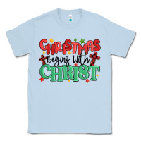 Dusty Blue christmas begins with christ Classic Tee - MaliasSmallBusiness