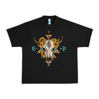 Black bull skull with aztec sunflower leopard Urban Heavy Tee - MaliasSmallBusiness