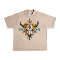 French Oak bull skull with aztec sunflower leopard Urban Heavy Tee - MaliasSmallBusiness