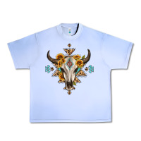 Grape Ice bull skull with aztec sunflower leopard Urban Heavy Tee - MaliasSmallBusiness