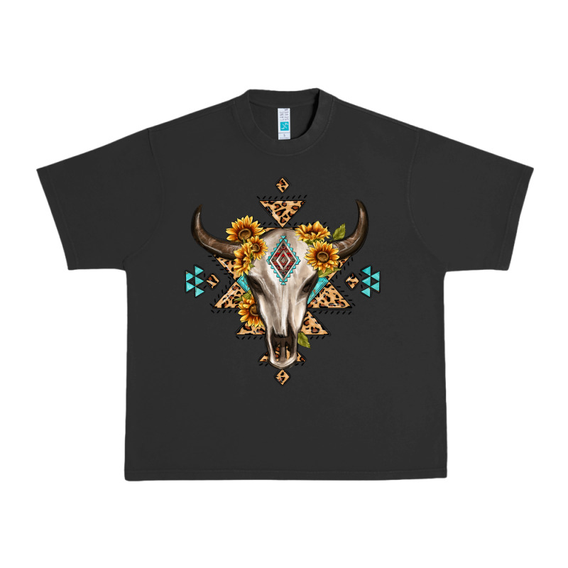 Bull Skull With Aztec Sunflower Leopard Urban Heavy Tee by MaliasSmallBusiness | Teevron