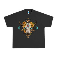 Pigment Black bull skull with aztec sunflower leopard Urban Heavy Tee - MaliasSmallBusiness