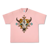 Salmon bull skull with aztec sunflower leopard Urban Heavy Tee - MaliasSmallBusiness