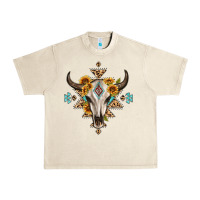 Sandshell bull skull with aztec sunflower leopard Urban Heavy Tee - MaliasSmallBusiness