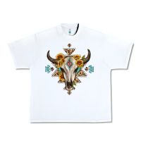 White bull skull with aztec sunflower leopard Urban Heavy Tee - MaliasSmallBusiness