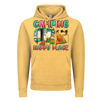Vintage Mustard camping is my happy place Vintage Hoodie - MaliasSmallBusiness