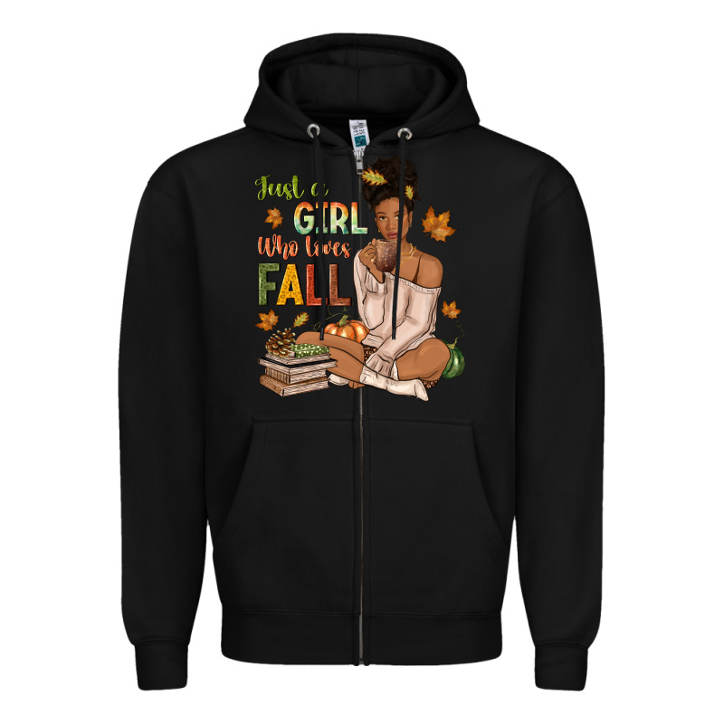 Just A Girl Who Loves Fall Afro Woman Zipper Hoodie by NancyCooperArtShop | Teevron