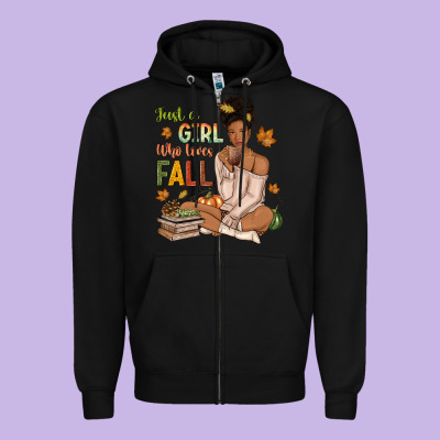 Just A Girl Who Loves Fall Afro Woman Zipper Hoodie Designed By Nancycooperartshop