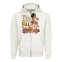 Oatmeal Heather Just a girl who loves Fall afro woman Zipper Hoodie - NancyCooperArtShop