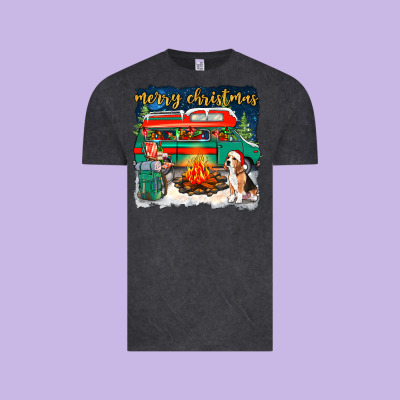 Merry Christmas With Camper Van Vintage Tee Designed By Nancycooperartshop