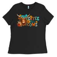 Black coffee then cows longhaired cow Ladies Tee - Jasminsmagicworld