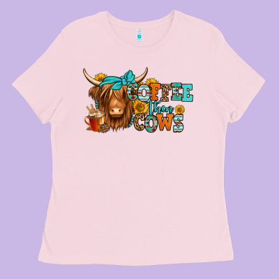 Coffee Then Cows Longhaired Cow Ladies Tee Designed By Jasminsmagicworld