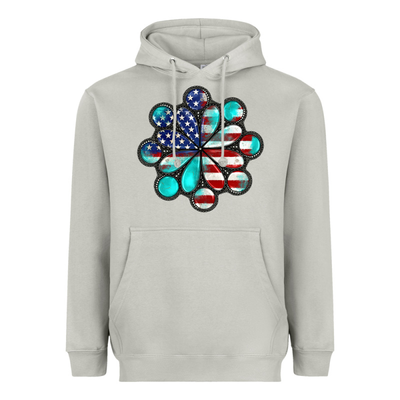 American Flag Turquoise Gemstone 4th Of July Heavyweight Hoodie by CowGirlArtShop | Teevron